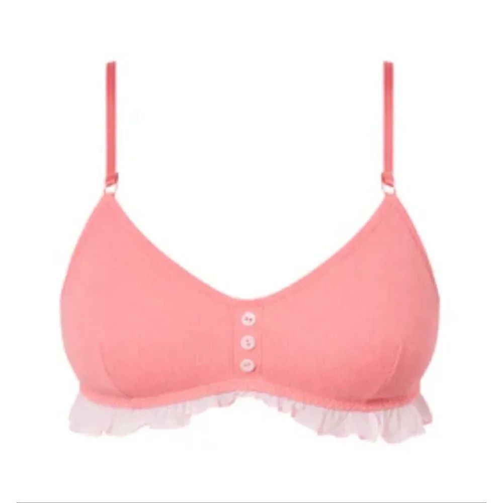 Knotty XL salmon/pink ruffle trim comfort bra top Y2K milkmaid style